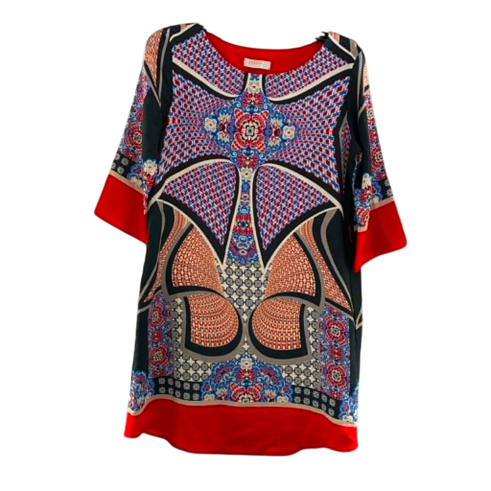Renee C Shift Dress Womens Medium Multicolor Geometric Kaleidoscope Mod Retro